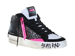 Crime London SK8 MID CuirNoir Fushia